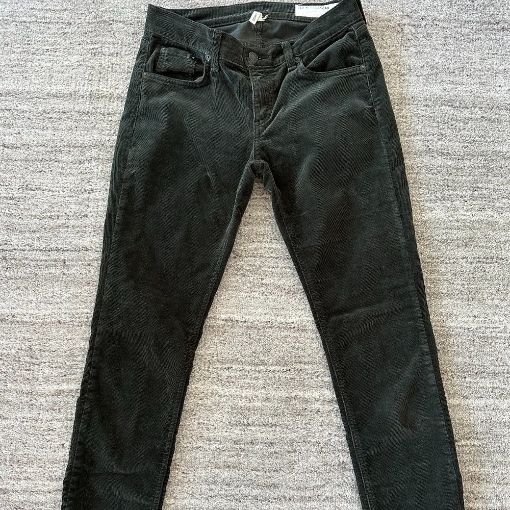 Rag and Bone Skinny Corduroy Pants, Dark Olive, Size 26